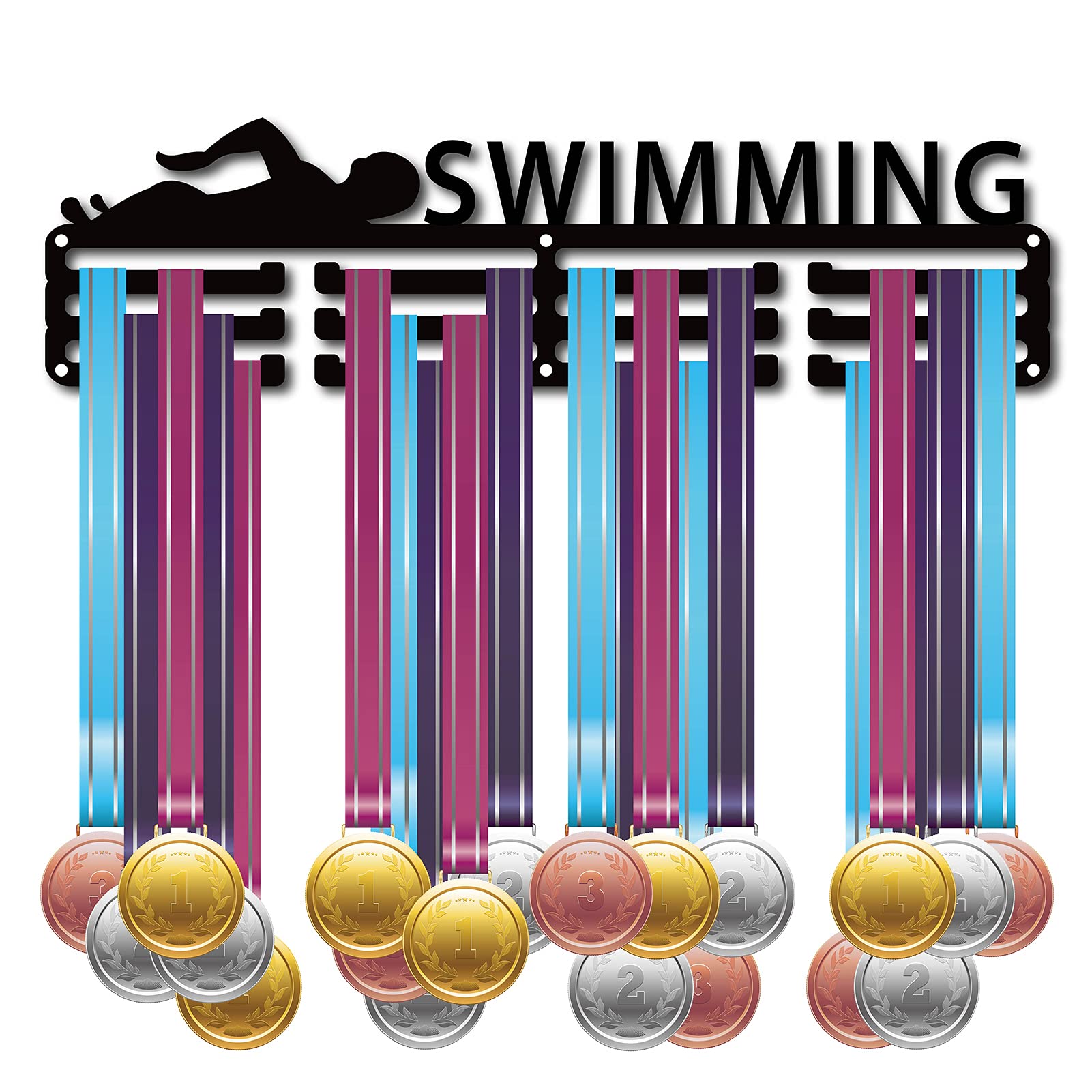 CREATCABIN Medal Holder Sport Swimming Swimmer Games Medals Display Stand Wall Mount Hanger Decor Medal Holders for Runners for Home Badge Storage 3 Rung Medalist Over 60 Medals