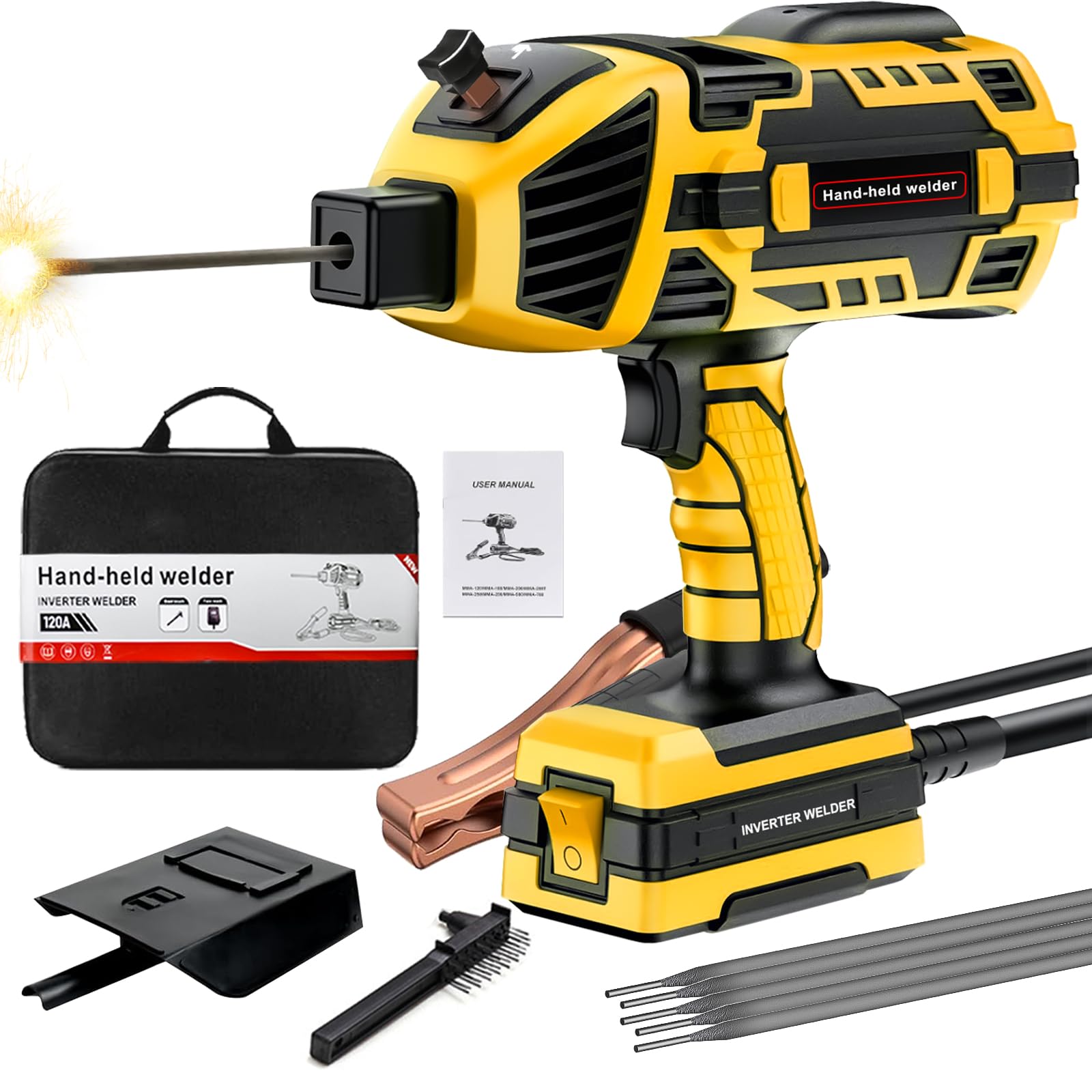 Photo 1 of YesRight Handheld Welding Machine 110V 120A Portable Electric Welder Machine ARC Welder Gun with IGBT Inverter 5 Variable Current Adjustment for 3/32"-1/8" Welding Rod Tool