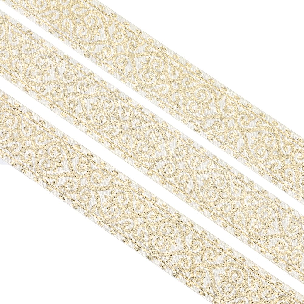 SUPERFINDINGS 1 Roll 7.66 Yards Ethnic Style Jacquard Ribbon 50mm Wide Light Yellow Embroidery Polyester Ribbons Floral Fabric Trim Ribbon for DIY Clothing Sewing Decorations