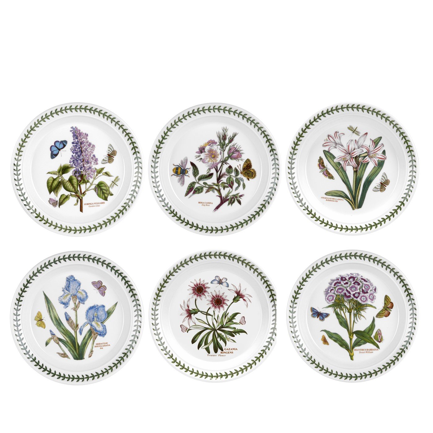 Portmeirion Botanic Garden Plate, Set of 6 - various motifs, Dia.20cm , White