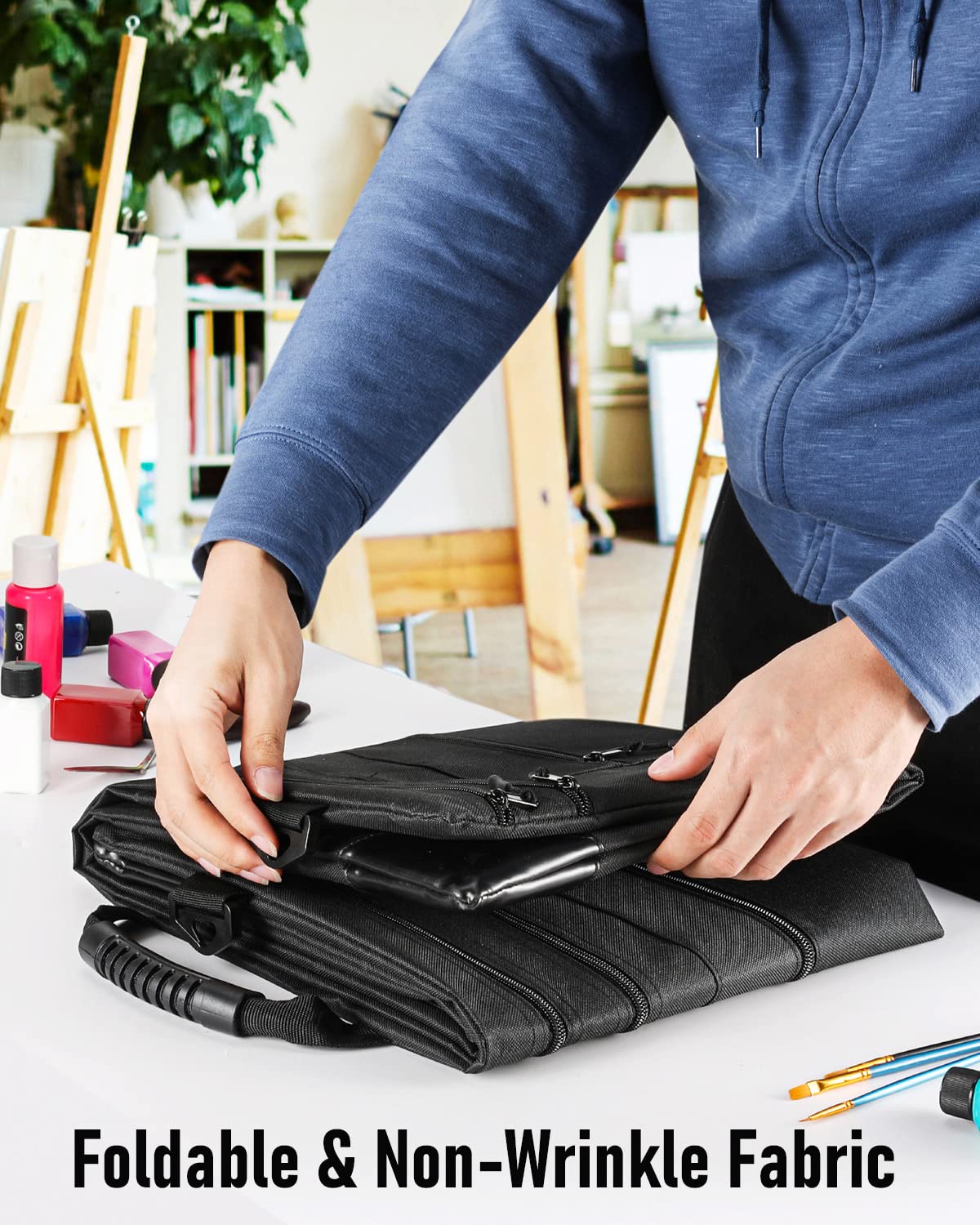 Nicpro Light Weight Art Portfolio Bag, 20x26 Black Art Canvas Portfolio Case with Detachable Shoulder Strap, Leather Corners, Carrying Storage Case for Artwork, Poster, Sketching, and Drawing