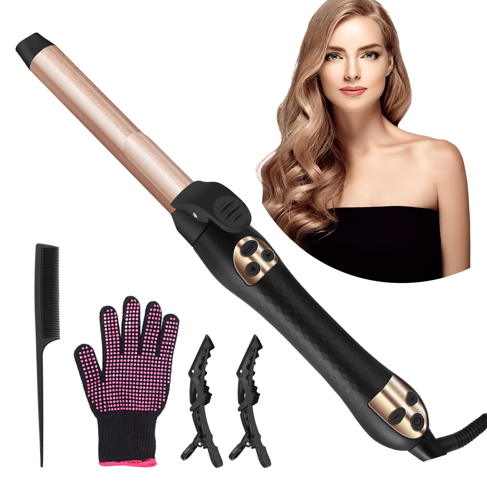 Photo 1 of MYMULIKE Rotating Curling Iron 1 Inch, Automatic Curling Iron for All Hair Type, Anti-Scald Ceramic Hair Curler for Lasting Beach Waves, Adjustable Temp, Dual Voltage for Home & Travel