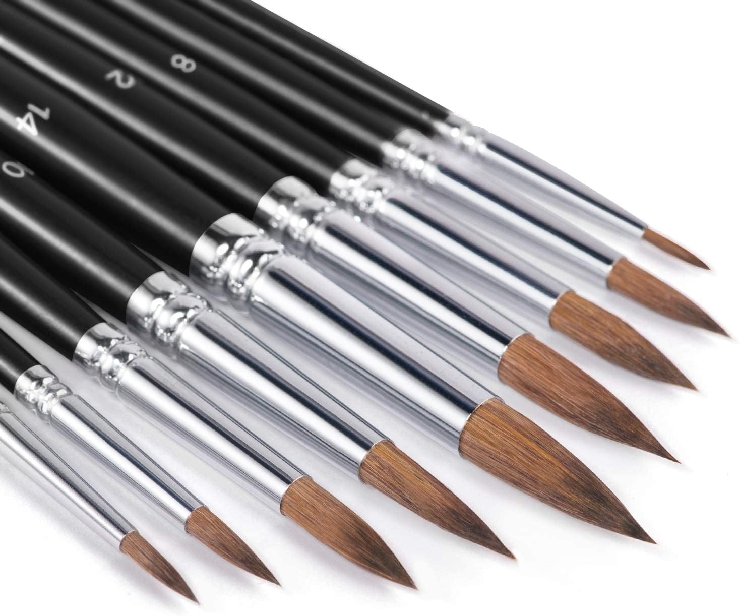 Sable Watercolour Brushes 9pcs, Fuumuui Detail to Mop Kolinsky Sable Brushes Round Pointed Professional Watercolor Brush Perfect for Watercolour Gouache Acrylic Ink Painting Black
