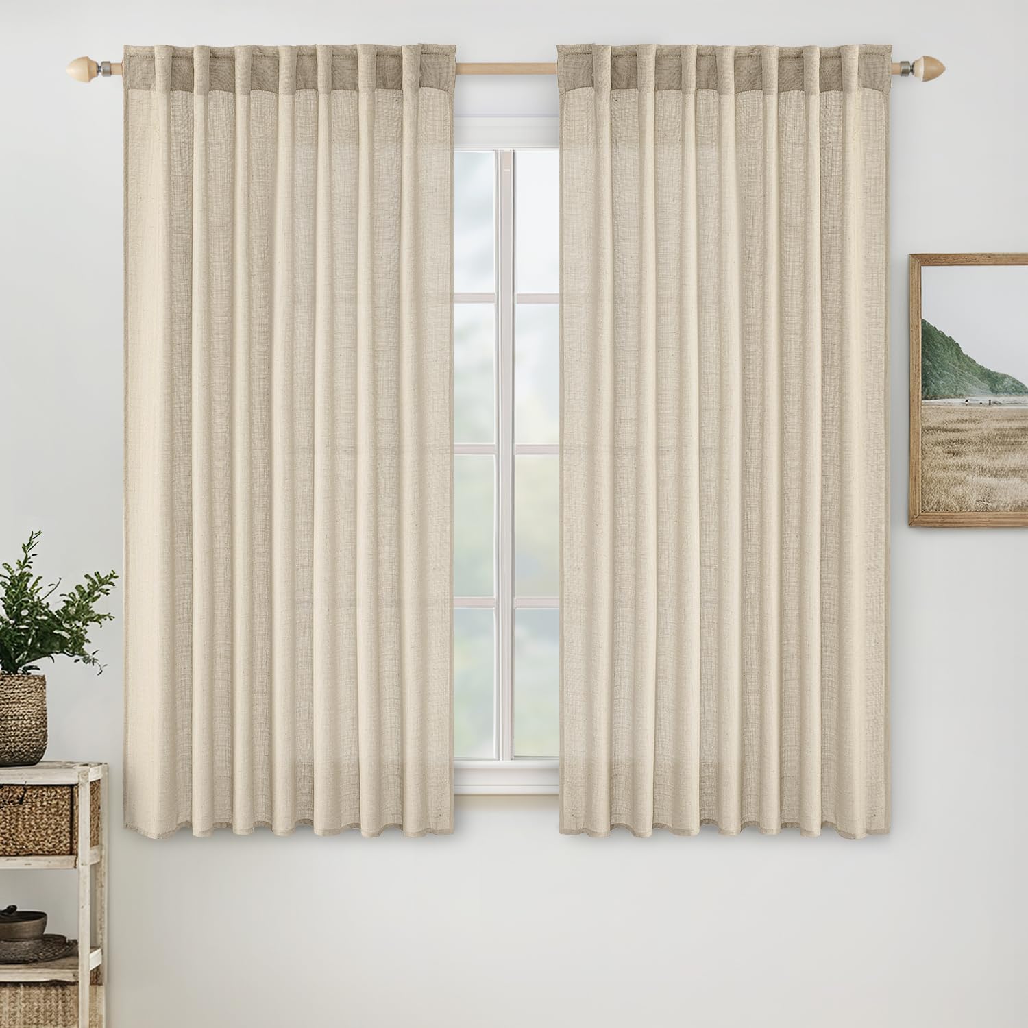Photo 1 of MIULEE Linen Curtains 63 Inch Length 2 Panels for Bedroom Living Room, Soft Thick Linen Textured Back Tab Kitchen Window Drapes Semi Sheer Light Filtering Rod Pocket Modern Farmhouse Decor