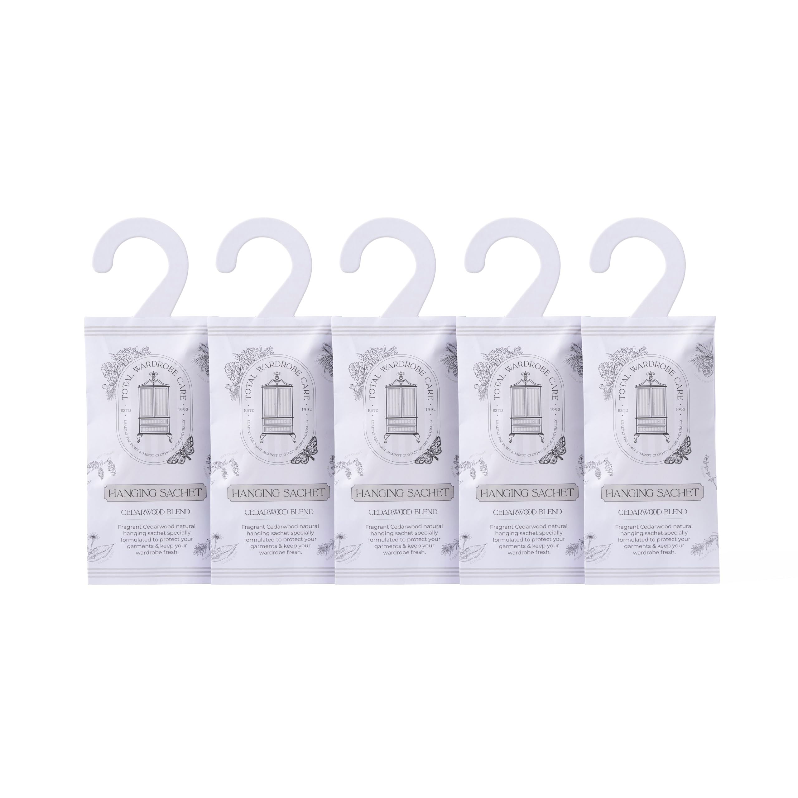 Total Wardrobe Care Natural Freshener Sachets With Essential Oil Blend Moth Repellent And Freshener For Wardrobe Storage (Cedarwood Blend, Hanging Sachet)