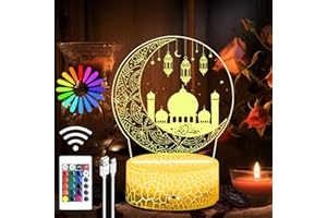 KISPATTI Ramadan Mubarak Decorations, Ramadan LED Night Light with Remote 16 Color Flashing, Eid al-Fitr Mubarak 3D Star Moon Lights for Bedroom Ramadan Gifts for Islamic Holiday Believers Muslims Home Decor