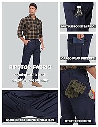 SPOSULEI Men's Cargo Work Pants Waterproof Ripstop