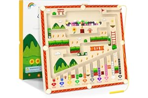 RNGODO Magnetic Color and Number Maze, 2 Play Ways Montessori Toys for 3 4 5 6 Year Old, Wooden Puzzle Activity Board, Learning Educational Counting Matching Toys for Christmas Boy Girl Gifts