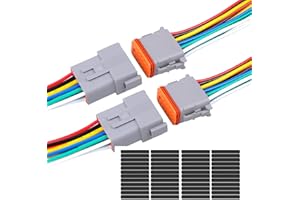 Exqutoo 2Pack 12-Pin Waterproof DT Connector Male and Female Wire Connectors with 16AWG 105℃ 600V Wires and Heat Shrink Tubes, Applicable for Automotive Electrical Connections