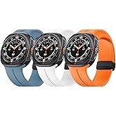 ANCOOL for Samsung Galaxy Watch Ultra Bands 47mm, Soft Silicone Sport Magnetic Band for Samsung Galaxy Ultra Watch Band for Men Women, White+Premium blue+Orange