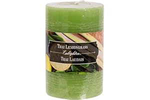 Kiera Grace Enlighten Pillar Candles - 4" H x 3" Dia, Thai Lemongrass Fragrance, Sage Green - Smokeless Natural Scented Candl