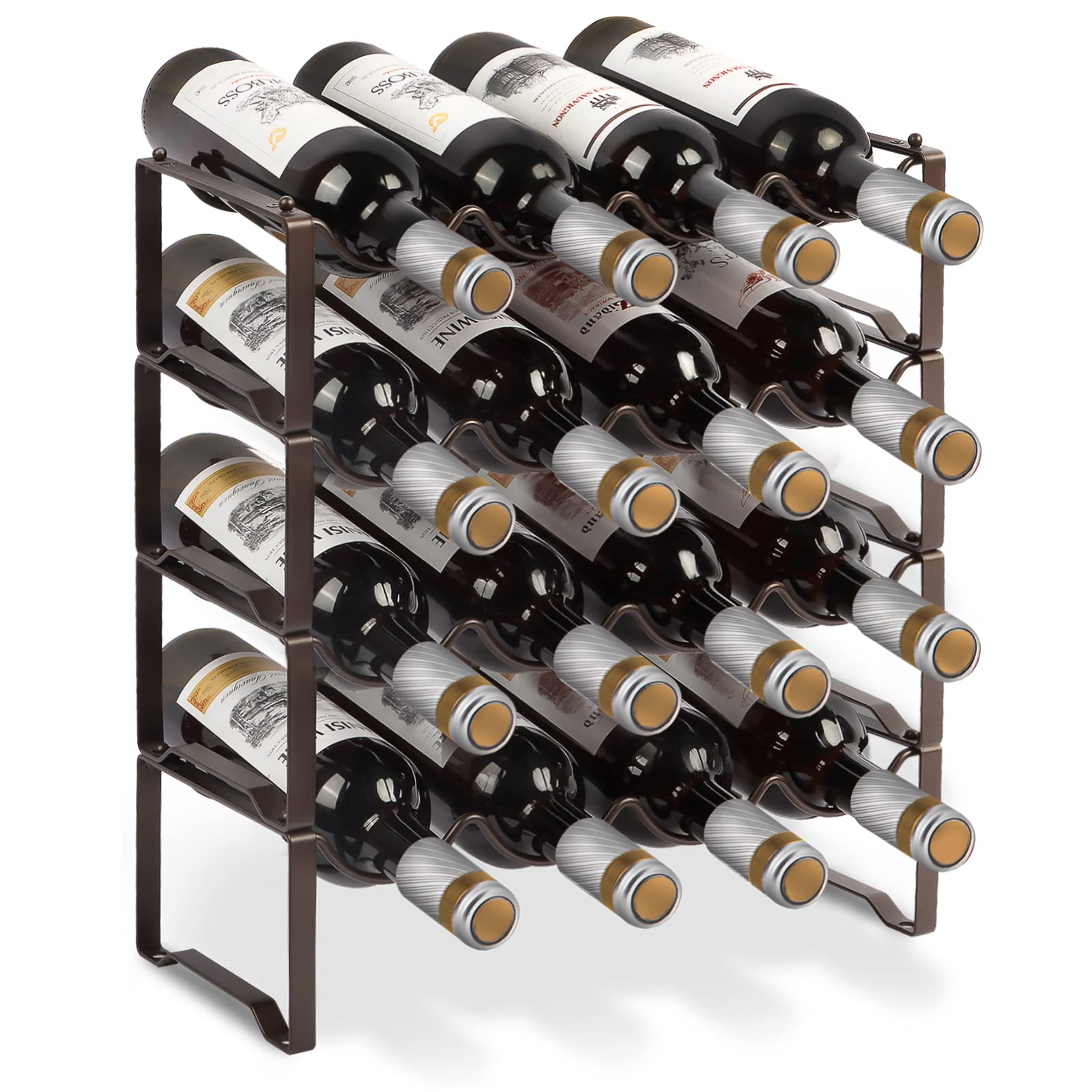 4 Tier Wine Racks Stackable Independent Wine Rack Bottle Rack for 16 Bottles (16 Bottles)