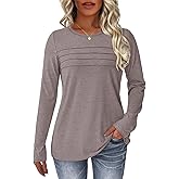 NORACORA Long Sleeve Shirts for Women Pleated Tunic Basic Tops Dressy Casual Business Blouses Loose Trendy Fall Fashion 2025