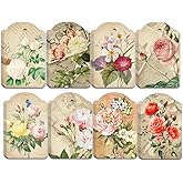 80pcs Vintage Flower Hanging Tags Card Blank Gift Tags with String Flower Style Paper Gift Tags for Wedding Birthday Party Decor, DIY Gift Wrapping, Scrapbooking, Wedding Gifts