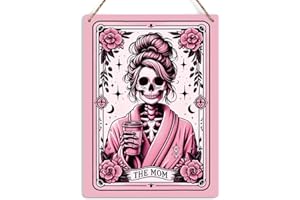 KROLLMA Funny Tarot Card Wall Art Decor Rustic Hanging Sign, Mom Witchy Gifts Skeleton Skull Witch Stuff Witchcraft Supplies, Farmhouse Wall Hanging Decor, Decorative Wooden Sign for Home Office Entryway