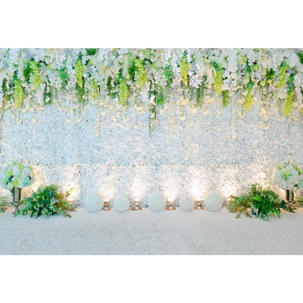Aoihrraan 3x2m Wedding Reception Backdrop White Flowers Wall Romantic Floral Photography Background for Wedding Ceremony Bridal Valentine's Day Party Lovers Adults Portrait Photo Studio Props