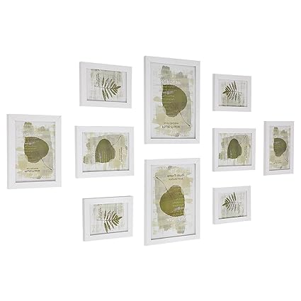 SONGMICS Bilderrahmen 10-er Set Fotorahmen - 2 Stk. 20 x 25 cm, 4 Stk. 13 x 18 cm und 4 Stk. 10 x 15 cm Holzgrenze Weiß RPF31