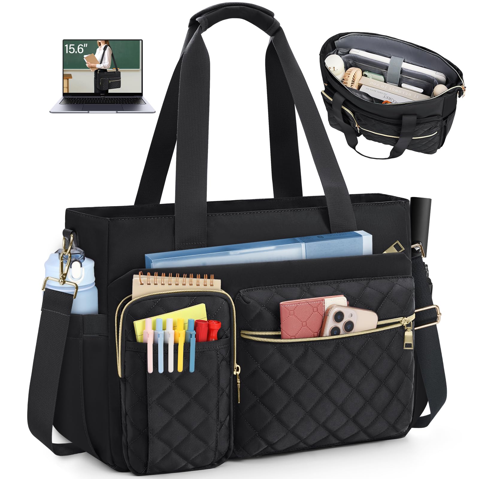 Photo 1 of SDYSM Teacher Tote Bag 15.6 inch Laptop Bag Work Bags for Women Nurse Tote Professional Computer Messenger Shoulder Bags Laptop Briefcase for Office, College, Nursing, Black