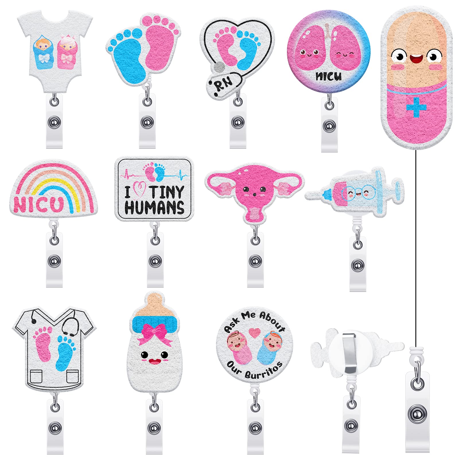 Photo 1 of 12 Pieces Nurse Badge Reels Felt Retractable Rn Heart Stethoscope Badge Holder with Clip Christmas Gifts for Nurses Doctors ID Badges Name Cards Lanyards