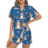 Delerain Womens Pajama Sets 2-Piece Short Sleeve Sleepwear Soft Satin Button Down Loungewear Pjs Shorts Set XS-5XL