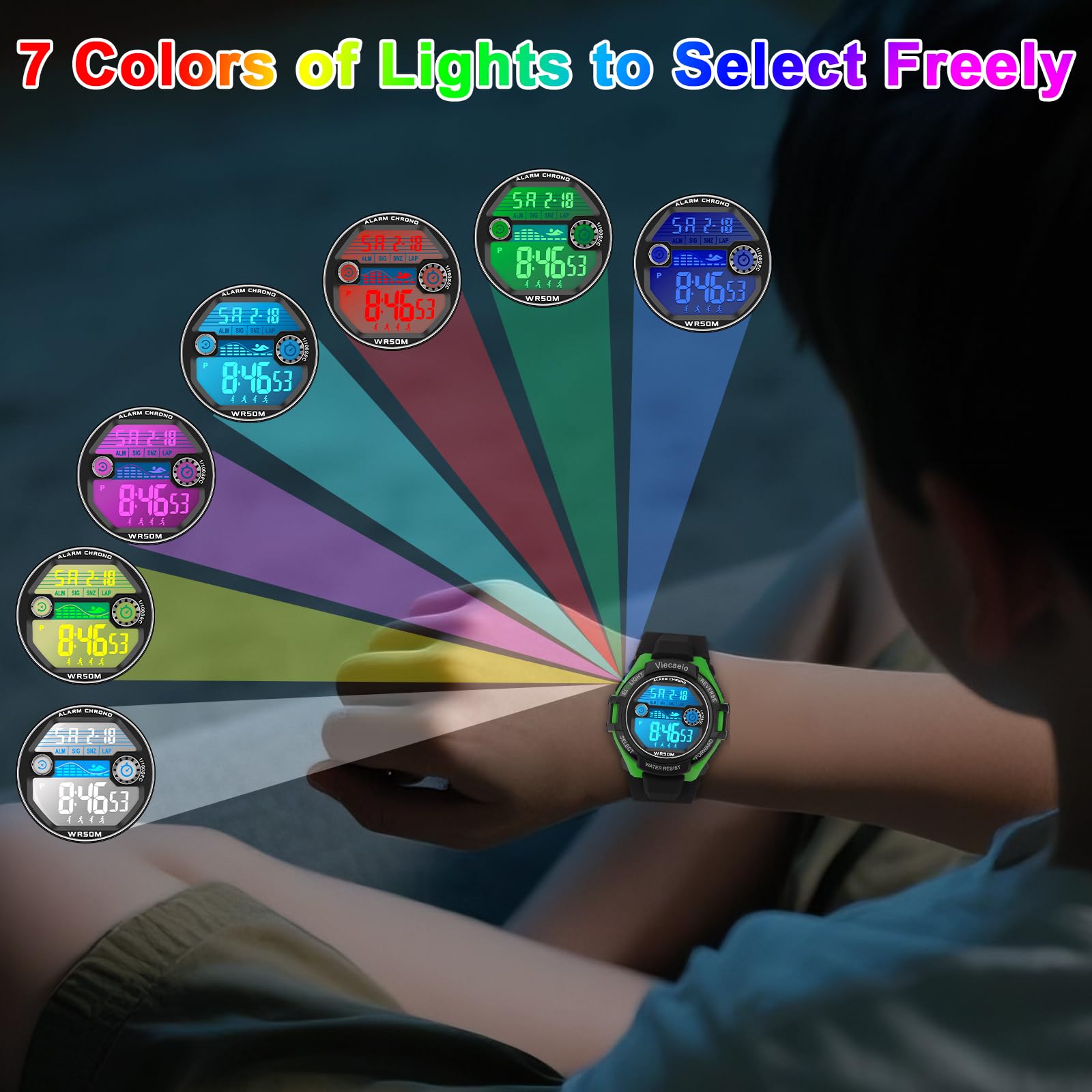 Viecaeio Kids Digital Watch for Boys Girls, Waterproof LED Colorful Lights Sports Watch Suitable for 5-17 Years Old Teenagers (with Gift Box)