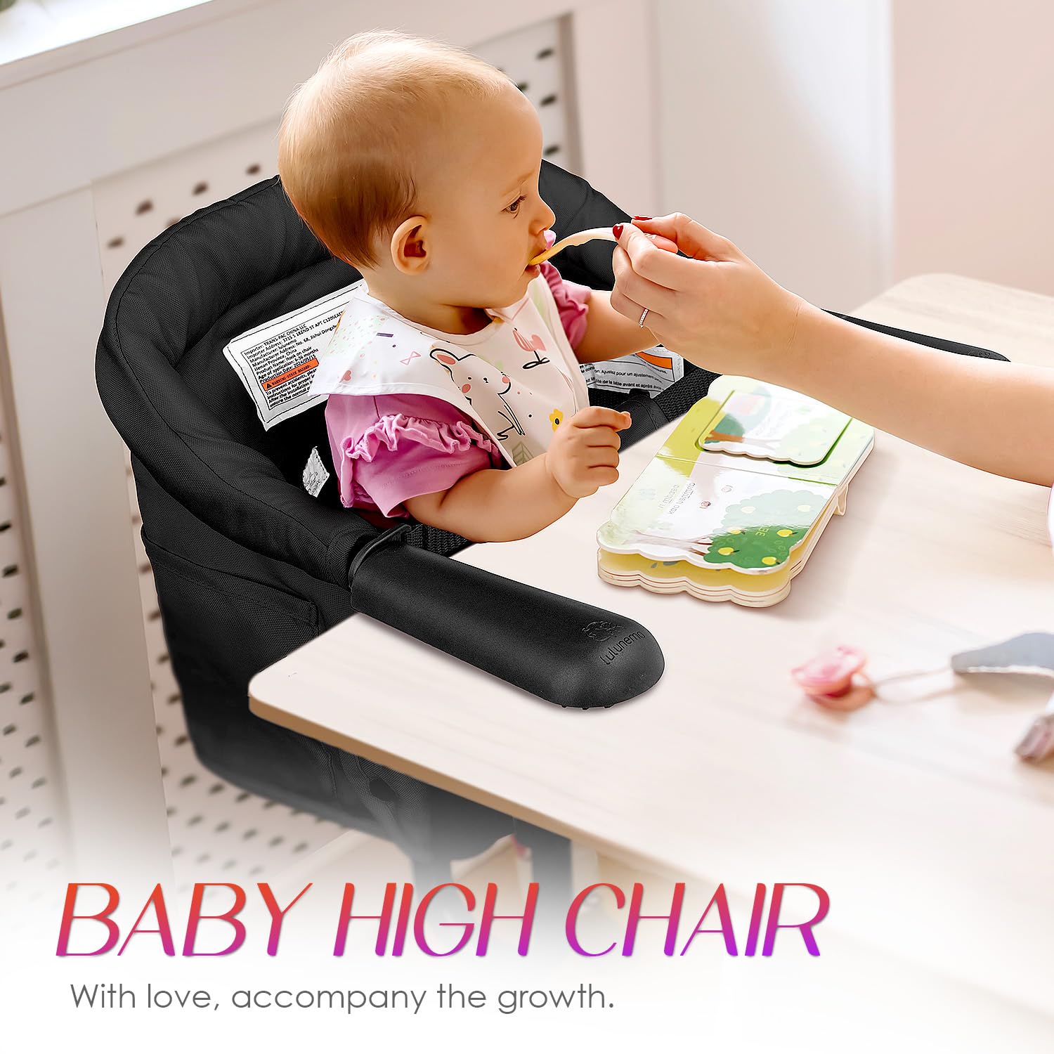 Hook on High Chair,Portable Foldable High Chair for Babies 6-36 Months, Includes Storage Bag (Black)
