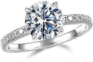 MOOSEA 2ct Moissanite Rings for Women, Valentine's Day Gifts - Round Cut Lab Created Moissanite Moissanite Engagement Ring | 14K White Gold Vermeil Moissanite Rings | Trendy Rings Jewelry for Women