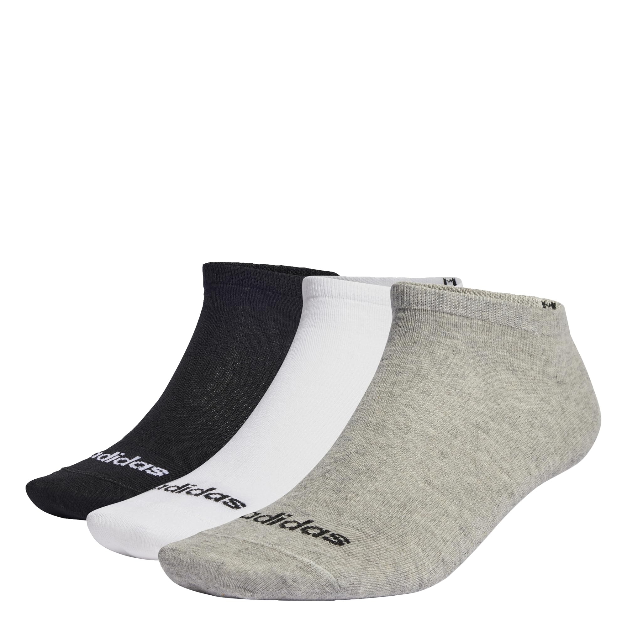 adidas Unisex Thin Linear Low-Cut Socks 3 Pairs, Medium Grey Heather / White / Black, 45-48 2