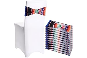 Newwiee 12 Pieces Mexican Theme Stretch Chair Sashes Dining Spandex Chair Sashes Bands Decoration with Buckle for Wedding Event Fiesta Ceremony Reception Party Favor Banquet Mardi Gras (Retro)