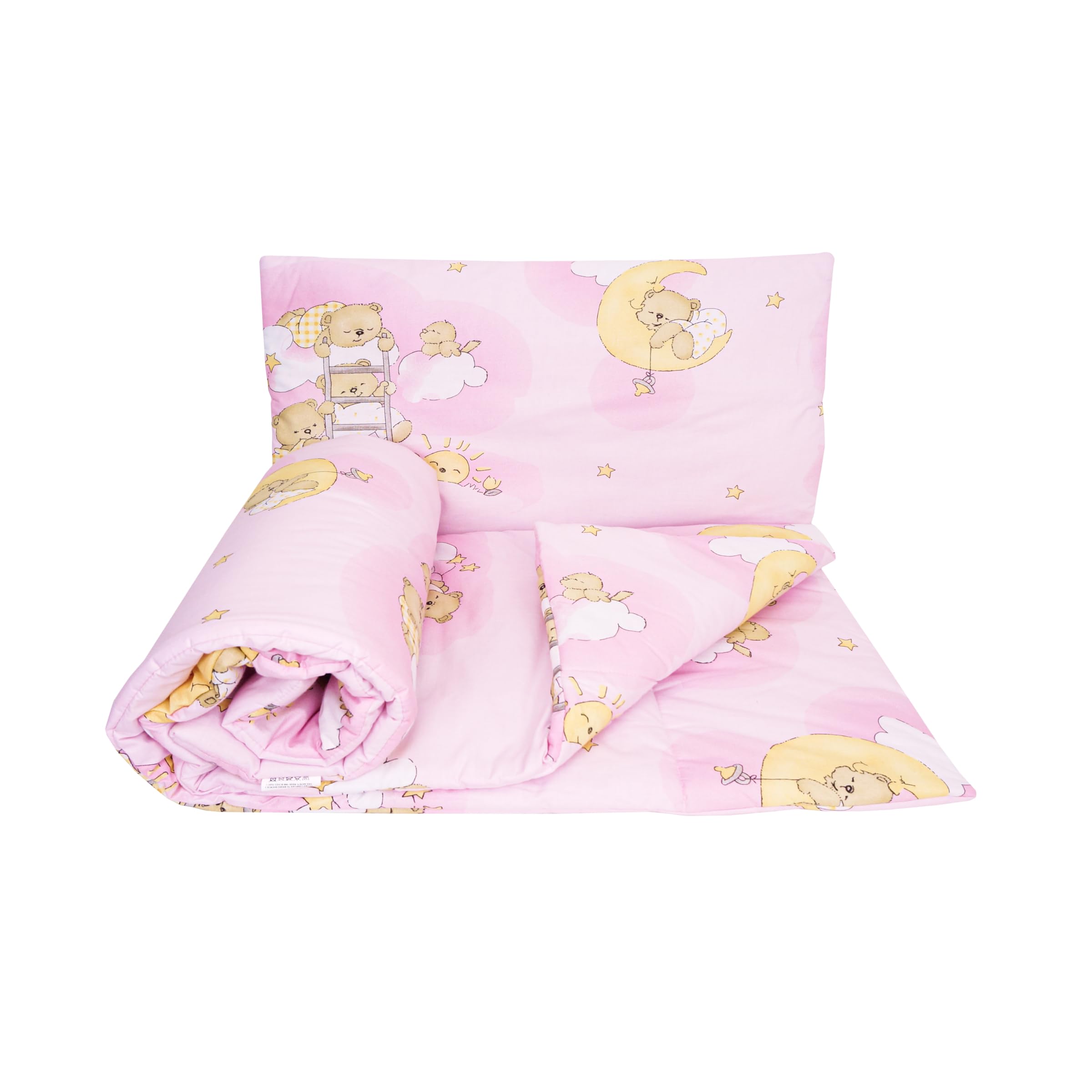 Baby Comfort 2 Piece Children Quilt Duvet & Pillow Set 80x70 cm 12M+ (Ladders Pink)