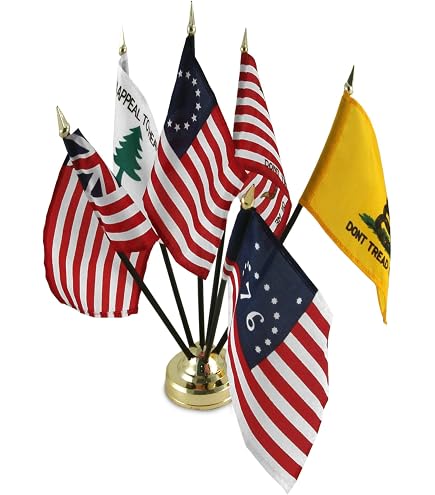 Trade Winds Betsy Ross Flag 4x6 Inch Desk Set – Miniature Table Flag With Black Base, Polyester