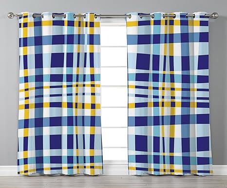 Thermal Insulated Blackout Grommet Window Curtains Yellow And Blue