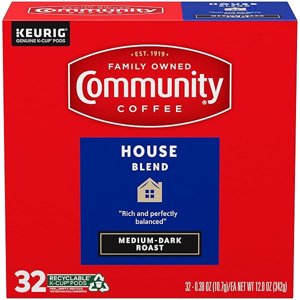 COMMUNITY COFFEE HOUSE BLEND MEDIUM-DARK ROAST SINGLE SERVE KEURIG K-CUP PODS 32 CT BOX