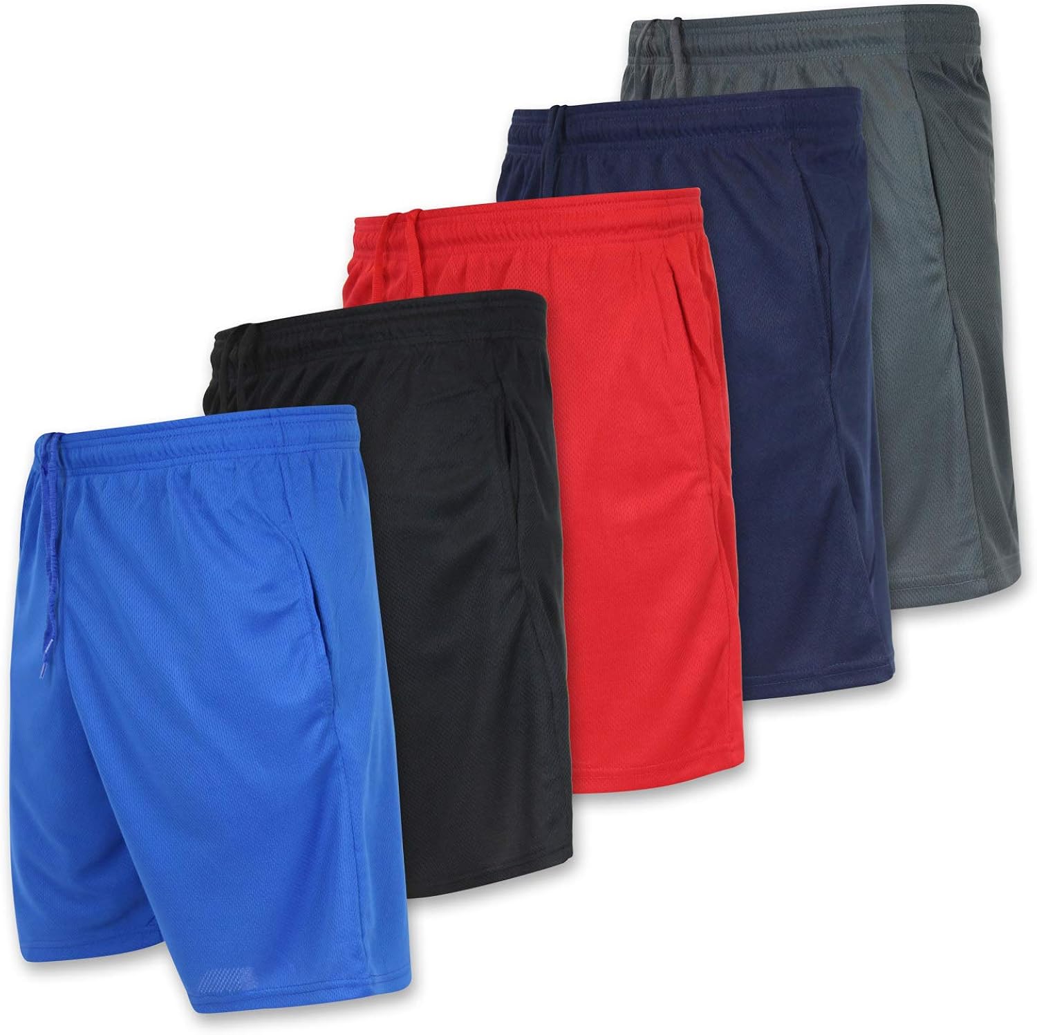 Real Essentials Boys' 5-Pack Mesh Active Athletic Performance Basketball Shorts with Pockets: Clothing