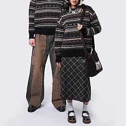 Women Y2K Argyle Striped Pullover Sweater Casual