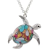 BONSNY Enamel Chain Sea Ocean Floral Turtle Necklace Pendant For Women Charms Fashion Jewelry Gifts