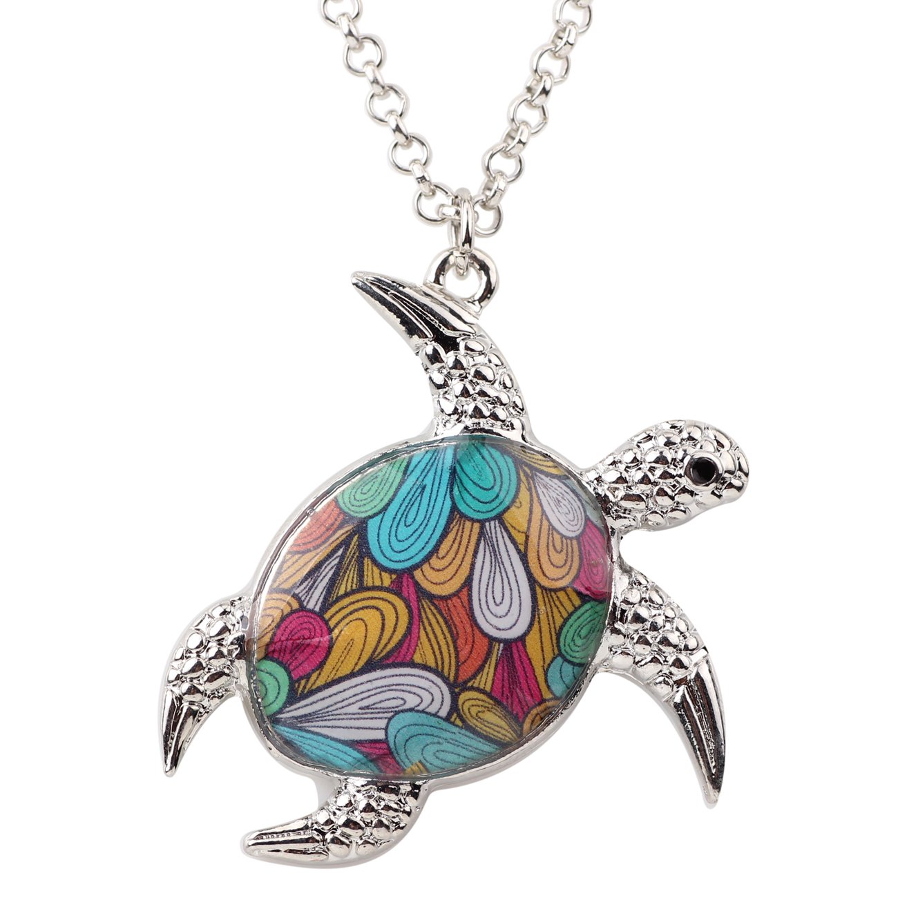 BONSNY Enamel Chain Sea Ocean Floral Turtle Necklace Pendant for Women Kids Girls Charms Fashion Jewelry Gifts (Muticolor)