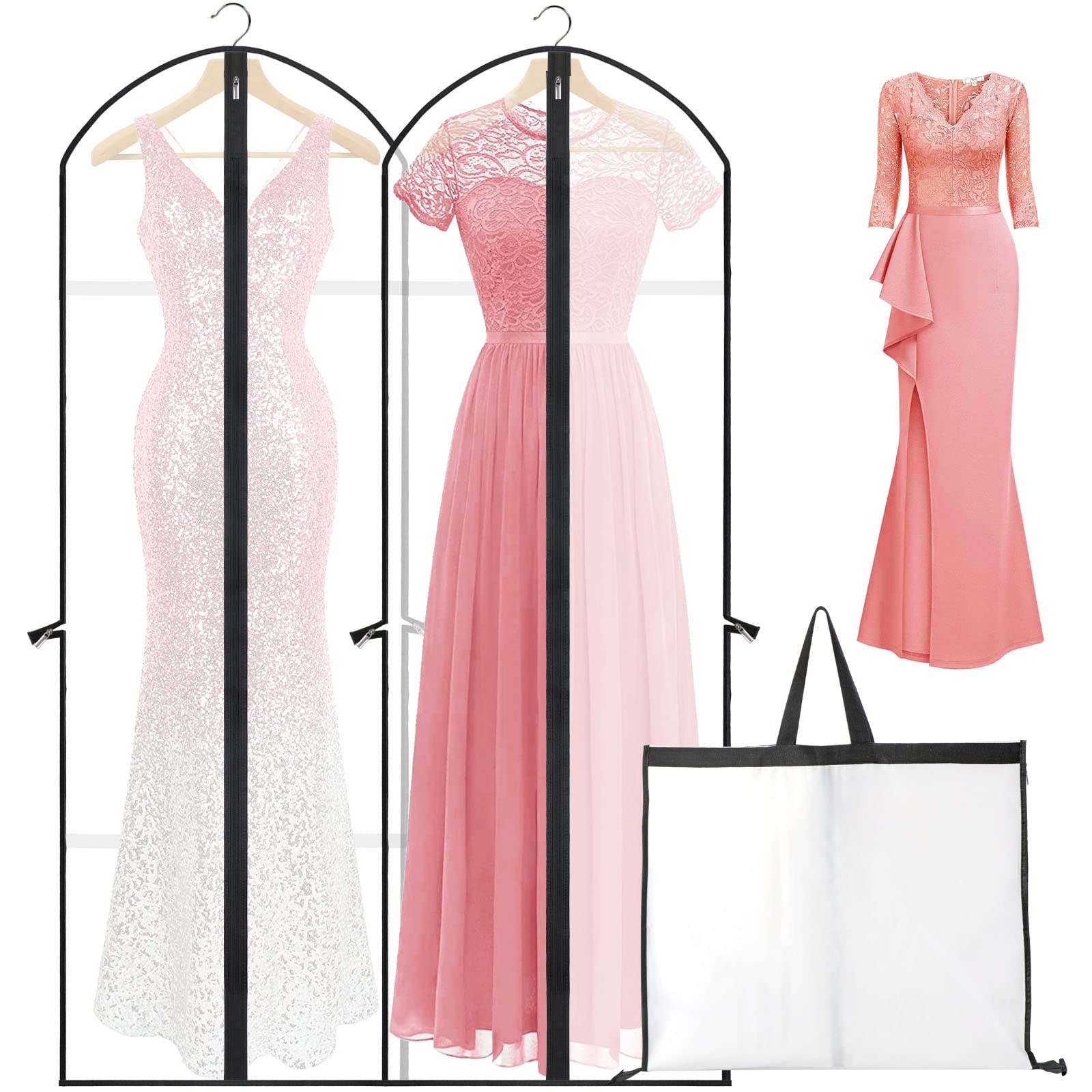 2 Pack Wedding Evening Dress Garment Storage,180cm Anti-Moth Protector Folding PVC Clothes Cover Bag none Pocket Have Handle, Breathable Washable Dress Bags Carrier Protector Bags for Clothes Long