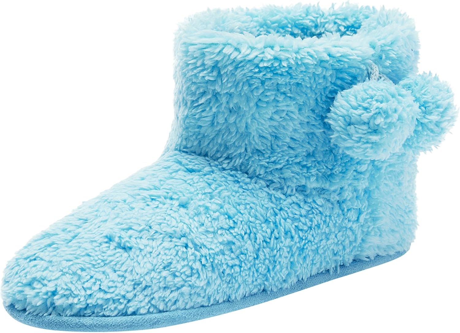 oodji Ultra Mujer Zapatillas Altas de Casa con Pompones, Azul, 39-40 EU