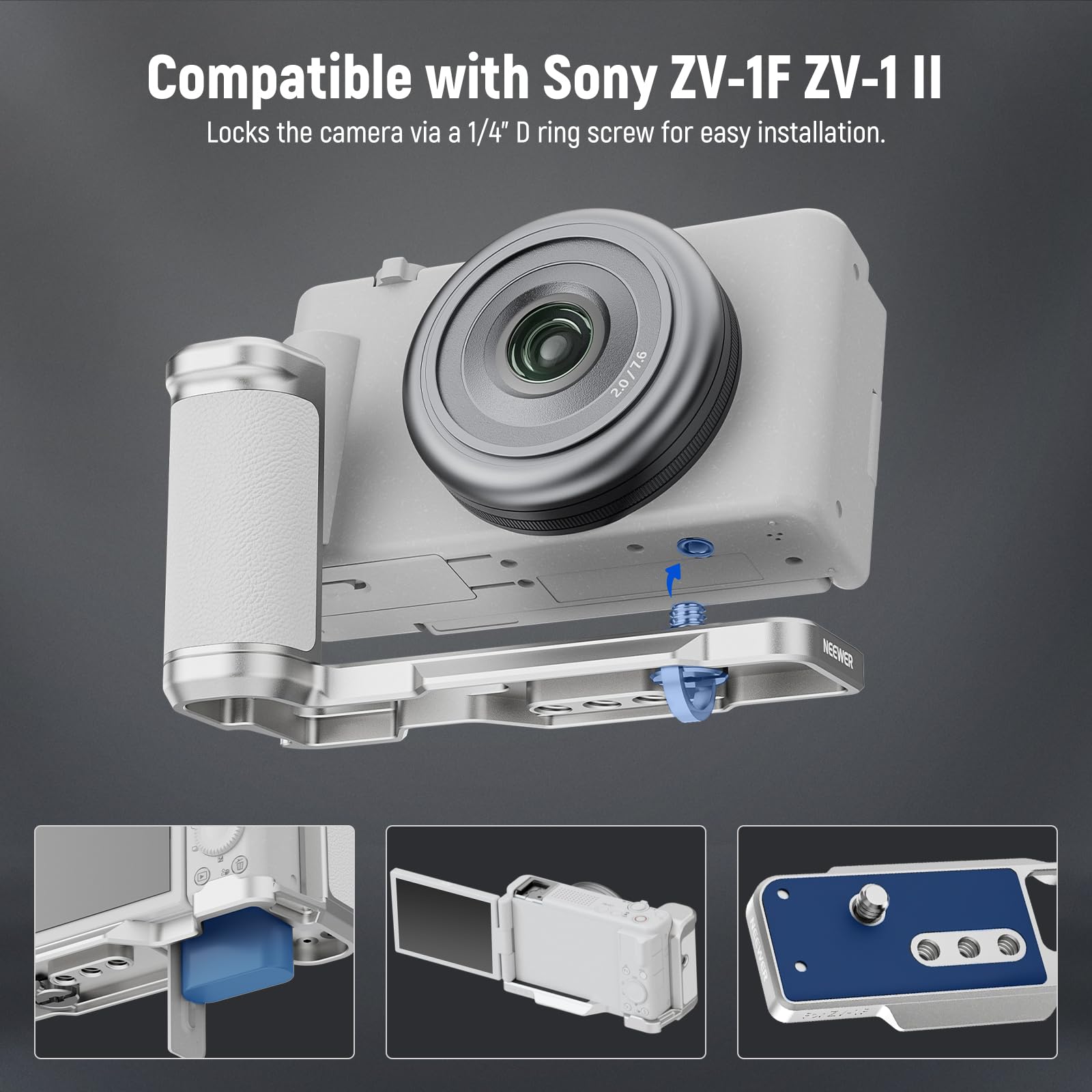NEEWER ZV-1F ZV-1 II L Plate Compatible with Sony, Metal L Bracket with White Leather Grip, 1/4