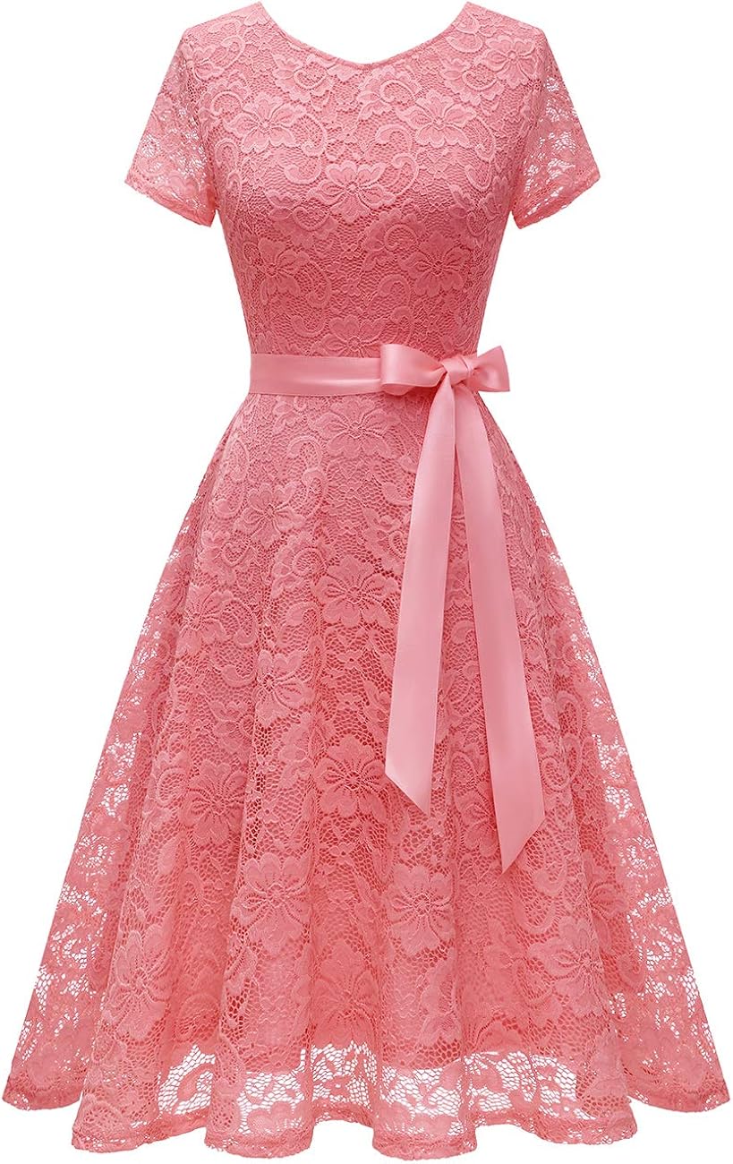 red lace short sleeve dress