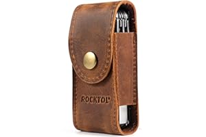 ROCKTOL Multitool Sheath, Premium Leather Snap Sheath for Belt, Multi-Tool Knife Sheath Pouch Holster Fits 4.2" Multitools for EDC, Camping, Hiking Outdoor