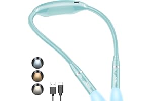 Gritin Neck Reading Light,Book Light for Reading in Bed-Eye Caring 3 Color Temperatures&Dimmable Brightness,Flexible Arms,Comfortable Ergonomic Neck Round Design for Knitting-Blue
