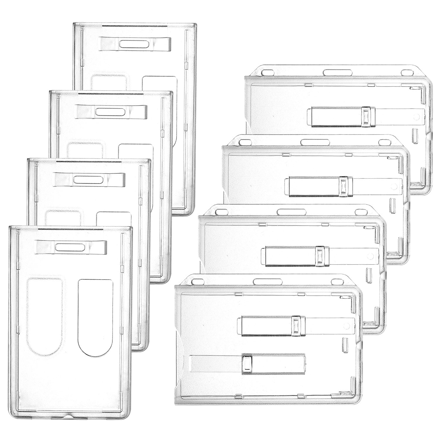 Whaline 8 Packs Badge Holder Two-Sided ID Cards Horizontal and Vertical Hard Plastic Heavy Duty Transparent Polycarbonate Dual Slot Holder