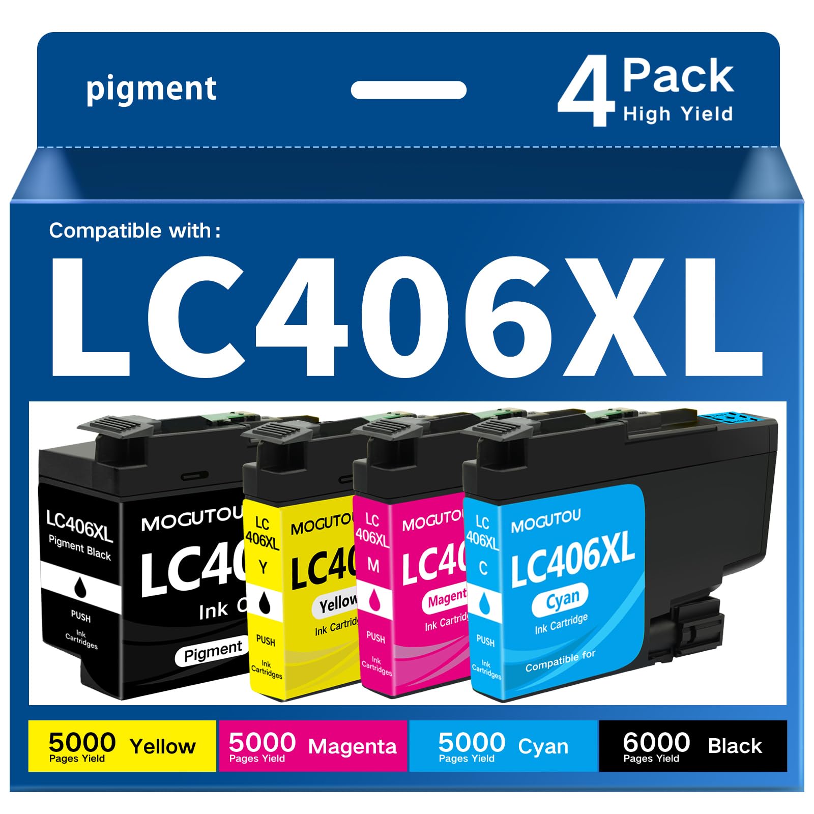 Photo 1 of ?Pigment Ink? LC406XL LC406 Ink Cartridges 6000/5000 Pages Compatible for Brother Printer MFC-J4335DW MFC-J4345DW MFC-J4535DW MFC-J5855DW MFC-J5955DW MFC-J6555DW MFC-J6955DW High Yield (4 Pack)