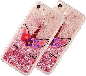 LEECOCO iPhone 8 Case Dandelion Bling Glitter Liquid Shiny Quicksand Clear Transparent Soft TPU Silicone Shockproof Protection Bumper Cover for iPhone 7" 4.7 Inch Unicorn LS XY