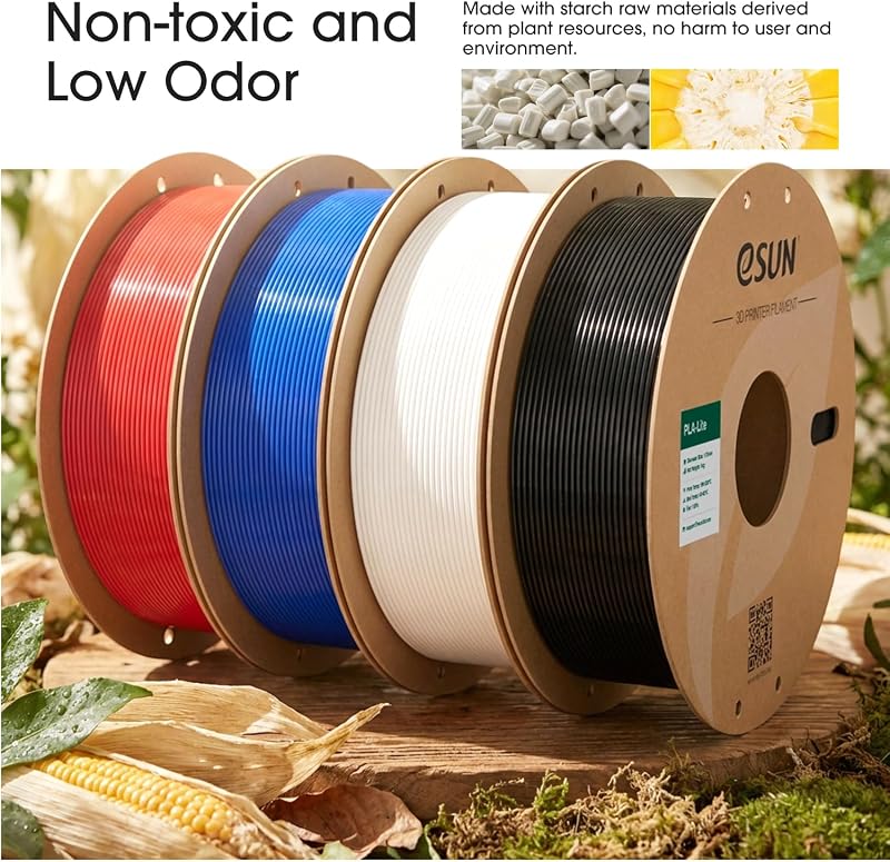 PLA Lite Filament 1.75mm, Modifié Imprimante 3D Filament PLA, Précision Dimensionnelle +/- 0.03mm, 1KG Bobine (2.2 LBS) Filament d'impression 3D pour Imprimante 3D, Noir