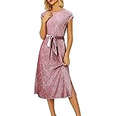 Happy Sailed Winter Fall Sleeveless Crewneck Velvet Casual Dress Party Midi Dresses with Pockets