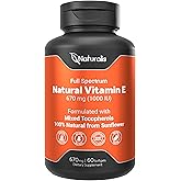Naturalis Sunflower Vitamin E 670mg (1000 IU) with Mixed Tocopherols | Essential Skin Vitamin & Immune Support | Non-GMO, Soy & Gluten Free | 60 Softgels