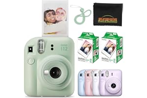 Fujifilm Instax Mini 12 Instant Camera Mint Green with 40 Sheets Fujifilm Instax Mini Film Bundle, Sunshine Photo Microfiber Cleaning Cloth Included
